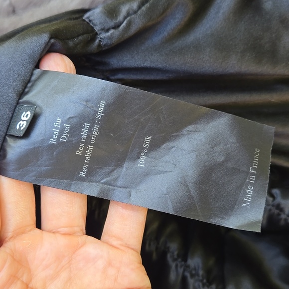 Gray Yves Salomon Rex rabbit balloon sleeve fur coat Size 36 - Picture 5 of 5